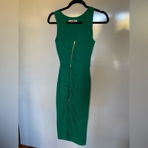 Dress the Population Women's Ivy Exposed Zipper Plunging Midi Dress gree…